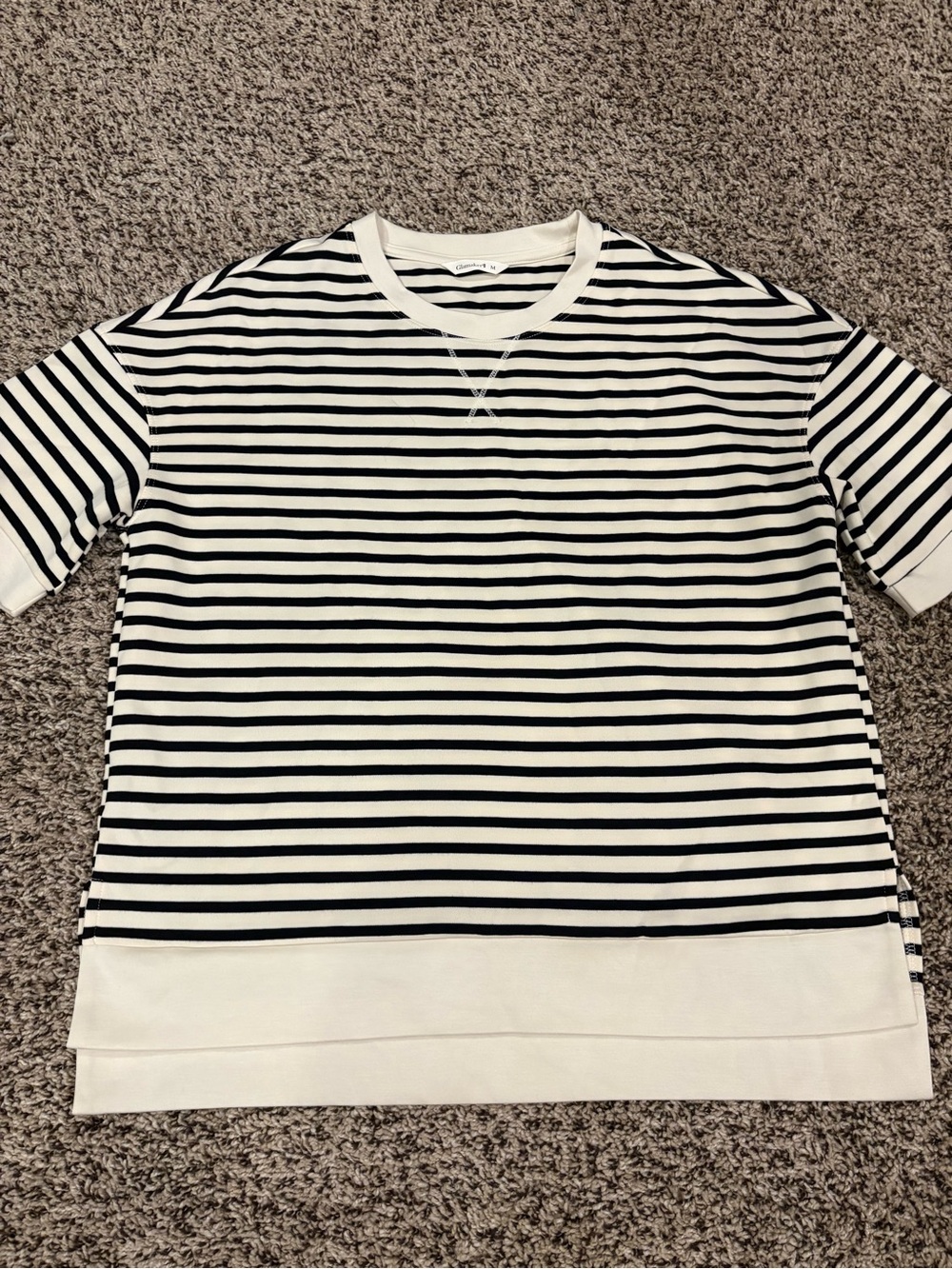 Women’s Black & White Striped Short-Sleeve Crewneck Shirt